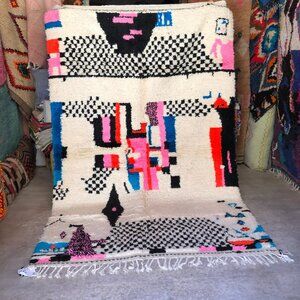 Contemporary Colorful Azilal Handmade Rug - Wool Moroccan Carpet- Free delivery